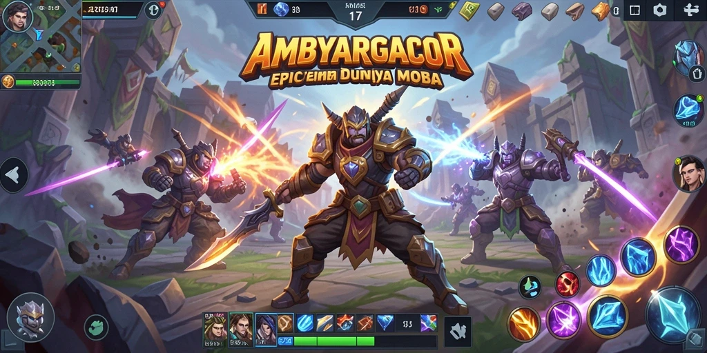 Tampilan gameplay seru dalam AMBYARGACOR dengan aksi MOBA intens.