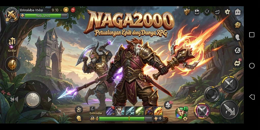 Screenshot gameplay NAGA2000 menampilkan pertarungan epik dan karakter yang menarik.