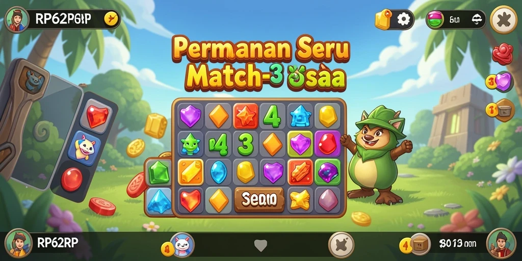 Tampilan game RP62RP dengan gameplay Match-3 yang seru.